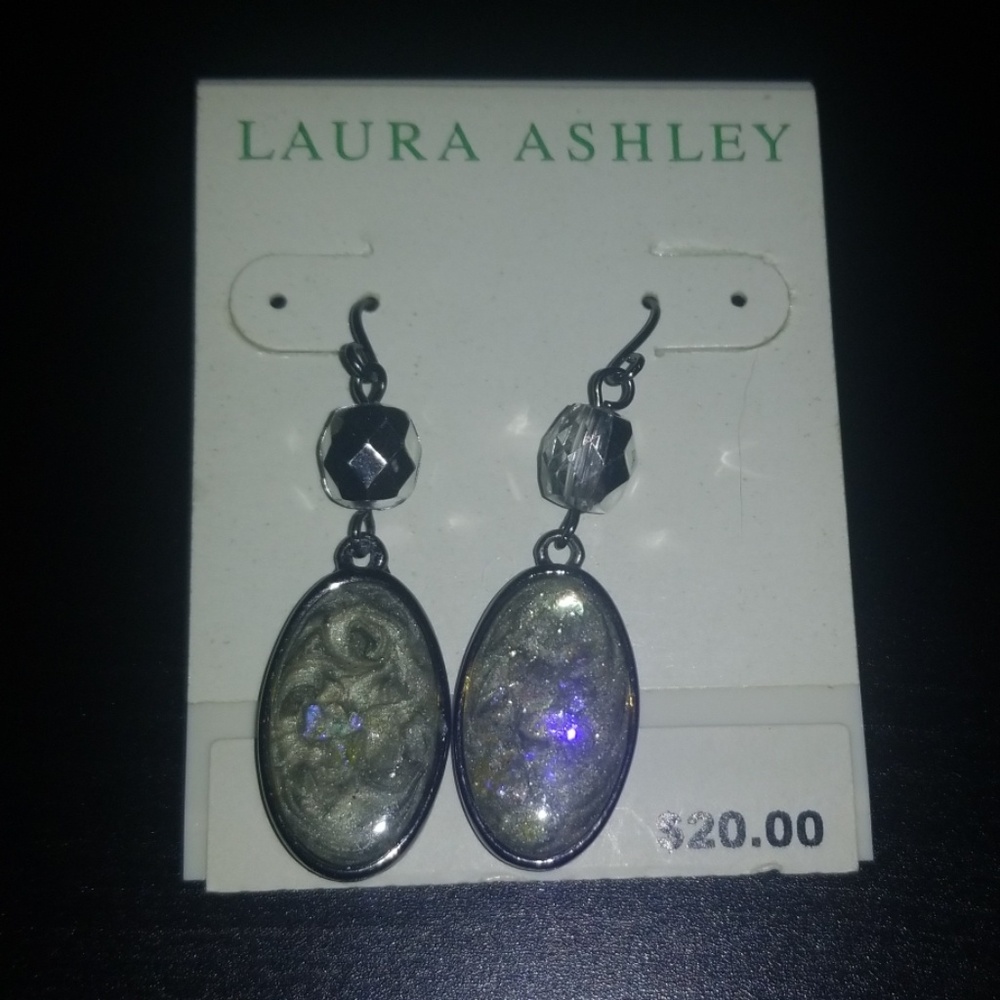 Olive color stone w/ purple drop earrings